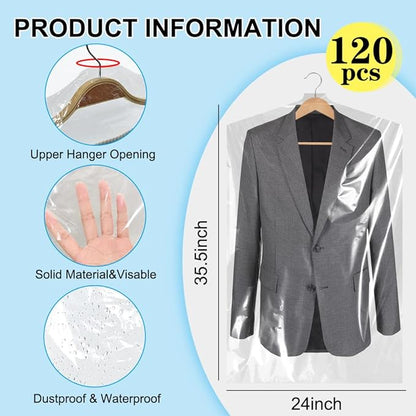 BEISHIDA 120PCS 35.5 Inch Plastic Garment Bag-Plastic Clear Dry Cleaner Laundry - Image 2