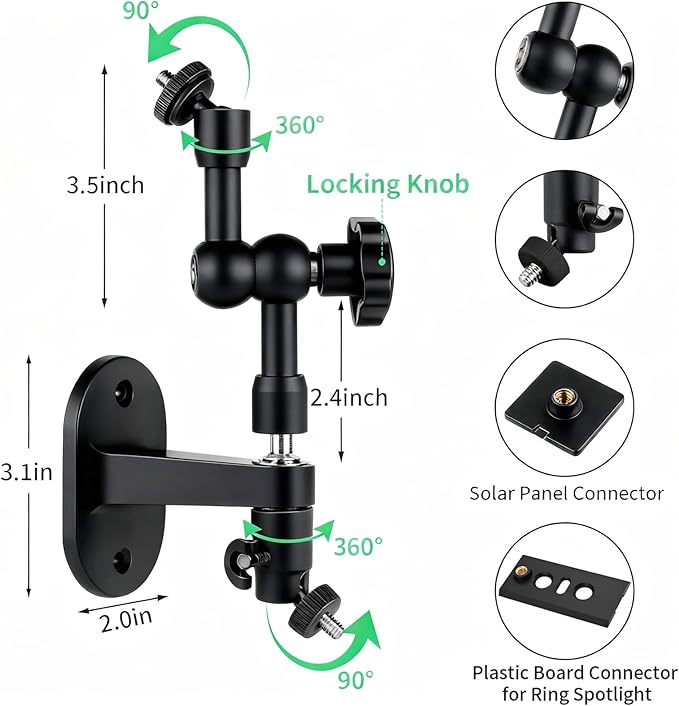 2-in-1 Wall Mount for Ring Solar Panel, Ring Stick Up Cam Battery, Spotlight - Image 3