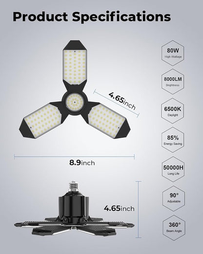 toberich LED Garage Light Bulbs 4 Pack, 8000LM Shop Lights - Image 6