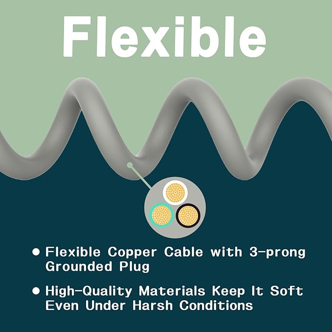 Indoor Outdoor Extension Cord 30 FT, 16/3 SJTW Weatherproof Grey Electrical - Image 4