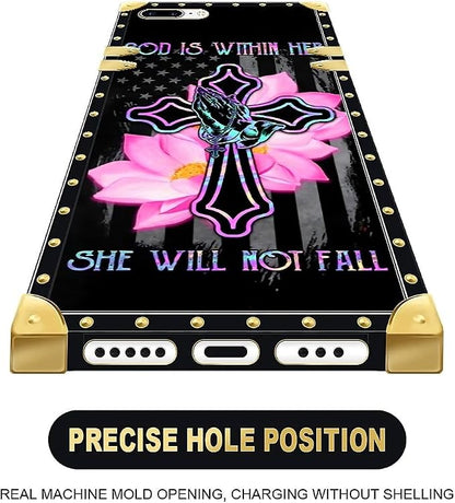 Compatible with iPhone 8 7 SE Case, Praying Cross Hands Luxury Golden Decoration - Image 5