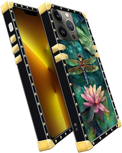 Compatible with iPhone 13 Pro Case, Colourful Dragonfly Pink Lily Pads Luxury - Image 3