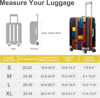 ANNA QUEEN Modern Geometric Wood Luggage Cover, Abstract Panel Suitcase - Image 4