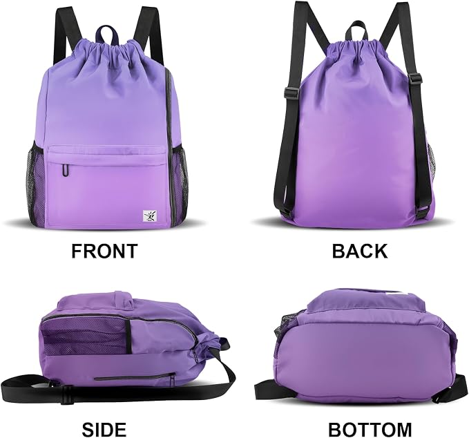 Drawstring Backpack with Mesh Pockets String Gym Bag Sackpack Sandproof Water - Image 6