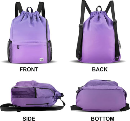 Drawstring Backpack with Mesh Pockets String Gym Bag Sackpack Sandproof Water - Image 6