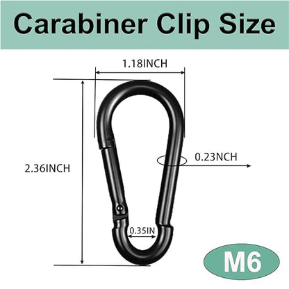 Black Carabiner, Heavy Duty Galvanized Steel Spring Snap Hook Carabiner Clips - Image 2