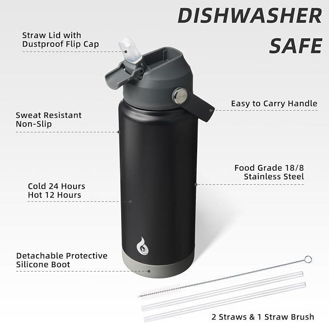 BJPKPK Water Bottle with Straw Lid, 24oz Vacuum Insulated Water Bottles - Image 3