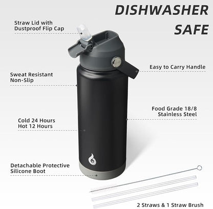 BJPKPK Water Bottle with Straw Lid, 24oz Vacuum Insulated Water Bottles - Image 3