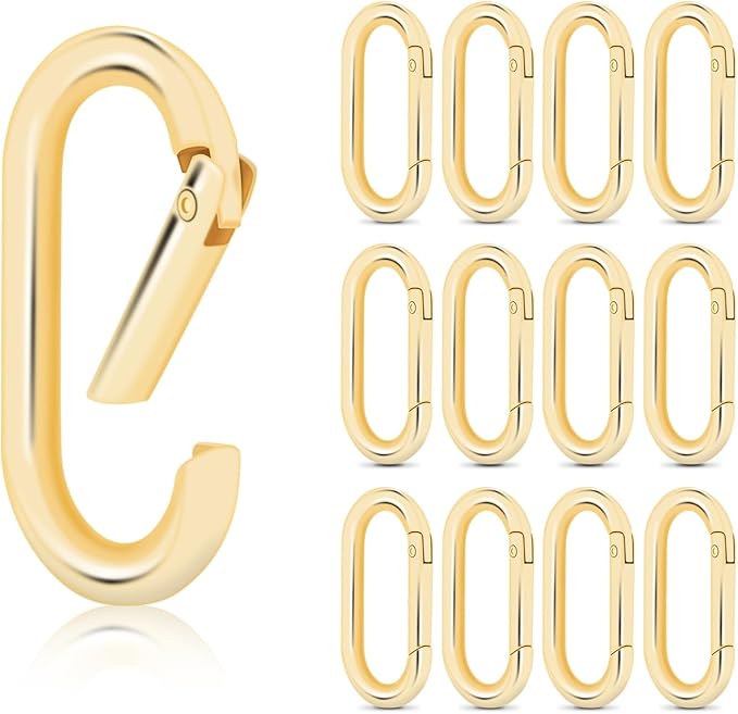 10Pack Large Oval Carabiner, Metal Spring Keyring Clips by CooBigo
