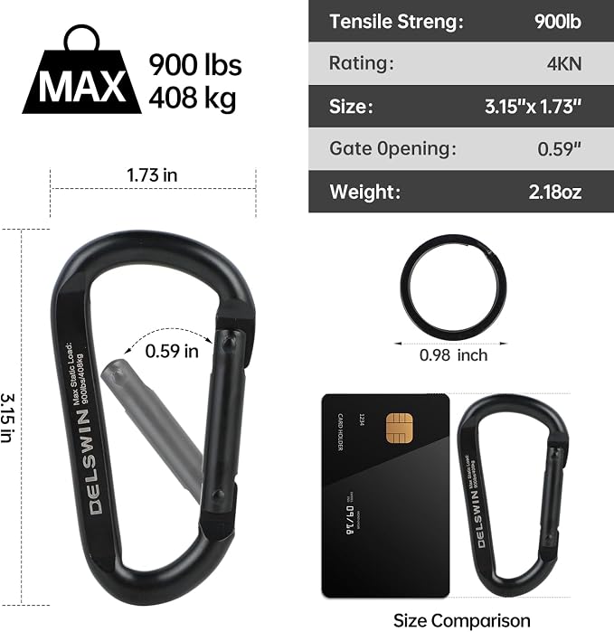 DELSWIN Heavy Duty Carabiner Clip 900lbs, 3 Inch Steel Carabiners - Image 5