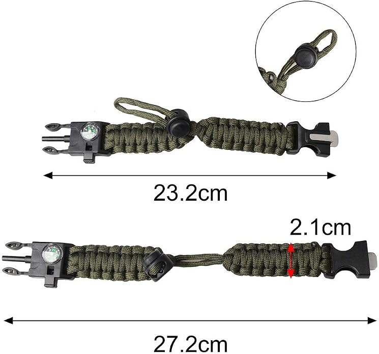 ZHIYE Survival Paracord Bracelet Flint Fire Starter Scraper Compass Wilderness - Image 3