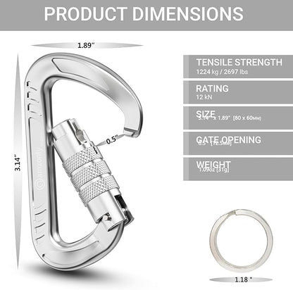 3inch Auto Locking Carabiner Clips Heavy Duty, 12KN /2697lbs Lightweight - Image 2