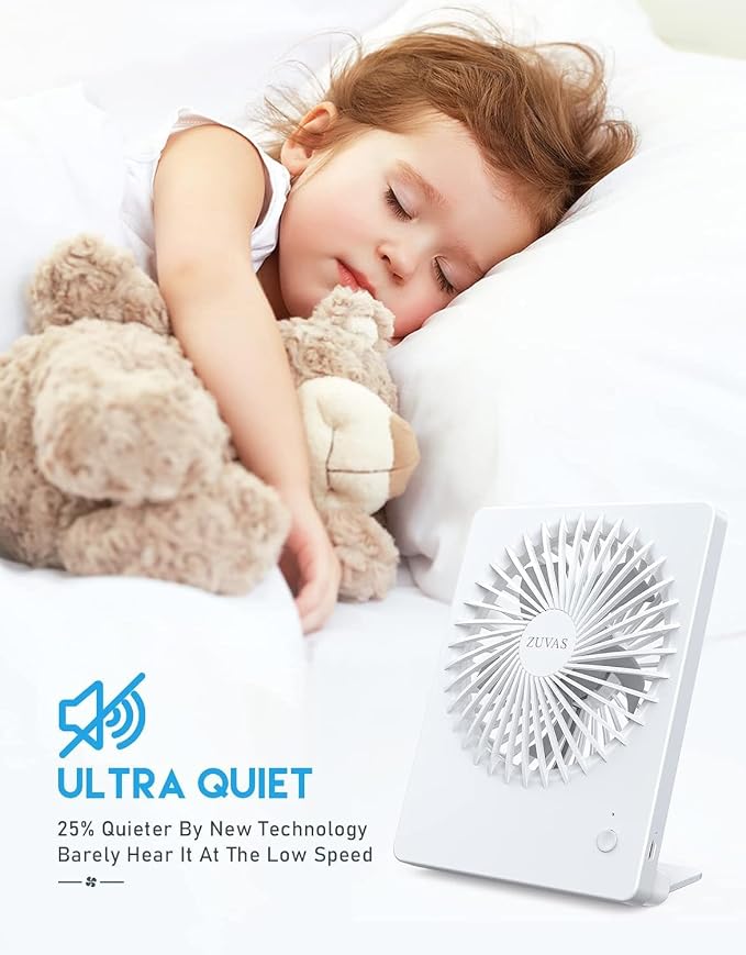 Zuvas Desk Fan Battery Operated Fan Rechargeable 180°Tilt Folding Personal Fan - Image 2