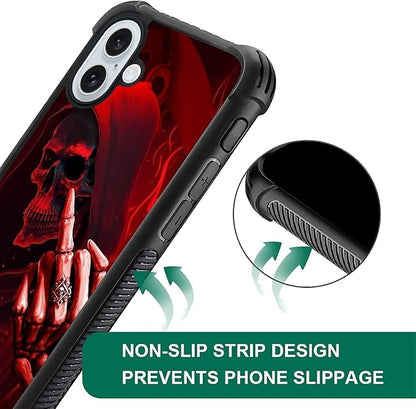for iPhone 16 Plus Case, Gestures Funny Skull Pattern Graphic Design Girl Boy - Image 6