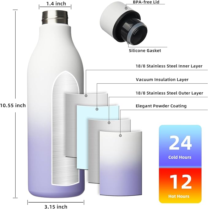 BJPKPK Insulated Water Bottles, 25 oz Stainless Steel Metal Water Bottle - Image 3