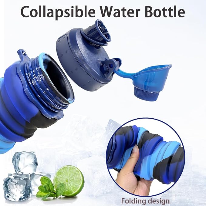 Silicone Collapsible Water Bottles, 16oz（500ml） Portable Foldable Expandable - Image 3