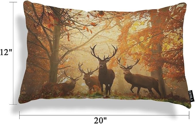 EKOBLA Decorative Lumber Cushion Case Deers Herd of Deer Stand Among The Fall - Image 5