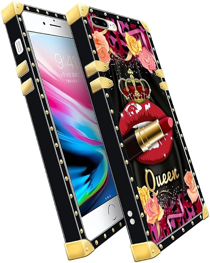 Compatible with iPhone 8 7 SE Case, Queen Lip Crown Leopard Print Luxury Golden - Image 2