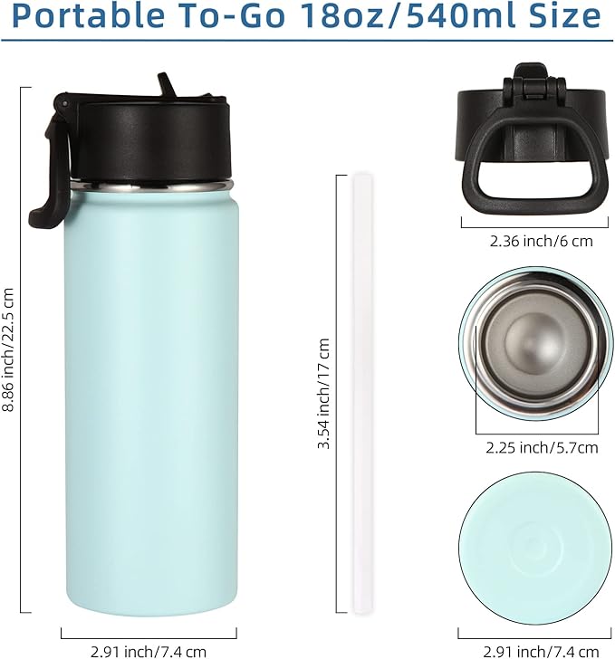 Volhoply 18oz Insulated Water Bottle Bulk 2 Pack, Kids Stainless Steel Water - Image 4