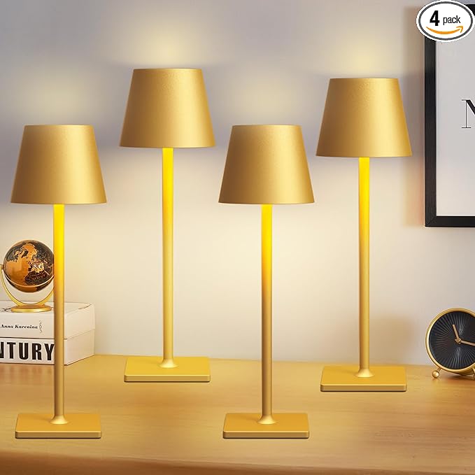 4 Pack Gold Cordless Table Lamps by Fizrice
