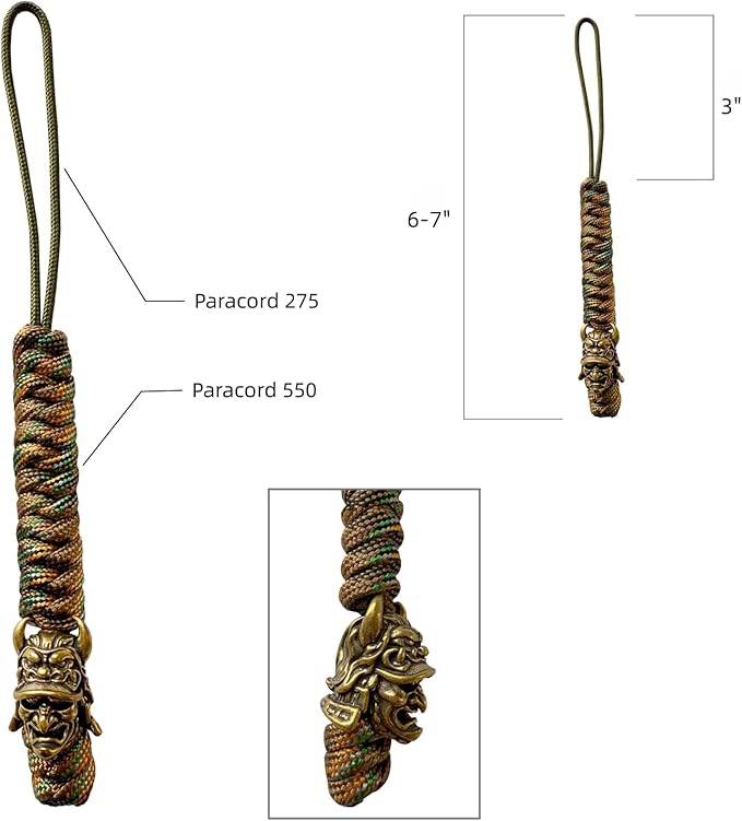 Handmade Lanyards with Brass Beads – Paracord 550 Survival Gear Leash - Image 2