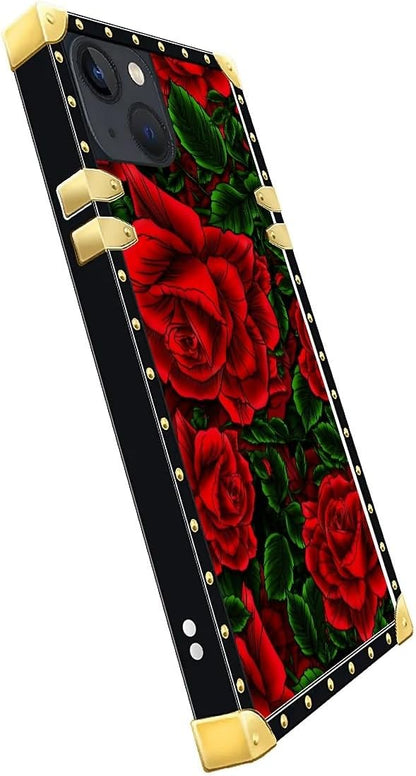 Compatible with iPhone 13 Case, Vector Red Rose Green Leaf Luxury Golden - Image 4