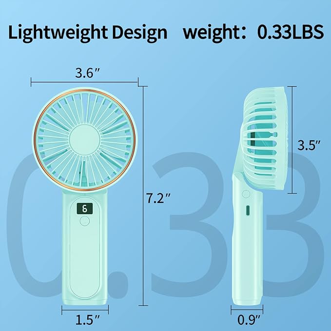 Peiyuu Portable Fan, 4000mAh USB Rechargeable, 180° Foldable Mini Desk Fan - Image 2