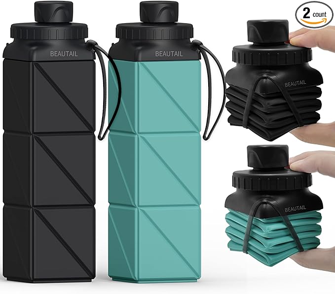 BEAUTAIL Collapsible Water Bottles, Silicone Foldable Water Bottle 610ml by BEAUTAIL