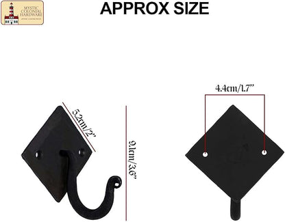 Mystic Colonial Rustic Cast Iron Wall Hooks, 3.6" Heavy Duty Coat Hooks - Image 2