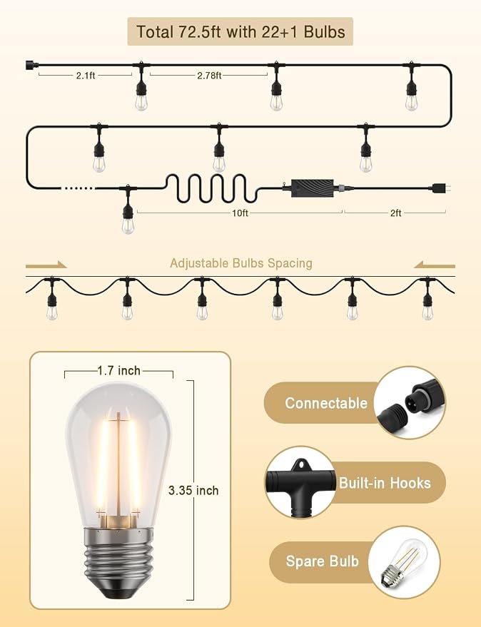 XMCOSY+ Outdoor String Lights, Smart Patio Lights 72.5Ft, APP WiFi Control - Image 7