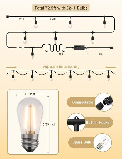 XMCOSY+ Outdoor String Lights, Smart Patio Lights 72.5Ft, APP WiFi Control - Image 7