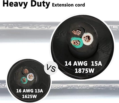 FIRMERST 1875W 10ft Flat Plug Extension Cord 14 AWG Black 15A - Image 3