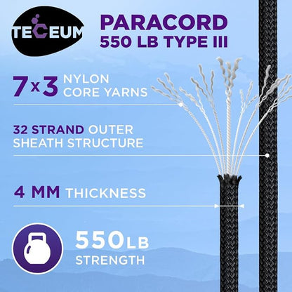 TECEUM Reflective Paracord Rope 1000 – 1000ft/200ft/100ft/50ft – 40+ Colors – - Image 2