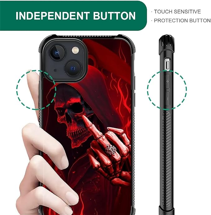 for iPhone 15 Case, Gestures Funny Skull Pattern Graphic Design Girl Boy Soft - Image 2
