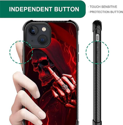 for iPhone 15 Case, Gestures Funny Skull Pattern Graphic Design Girl Boy Soft - Image 2