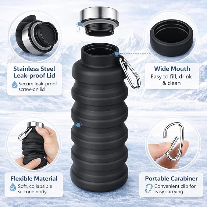 Collapsible Water Bottles, 16oz Portable Reusable Silicone Water Bottle - Image 4