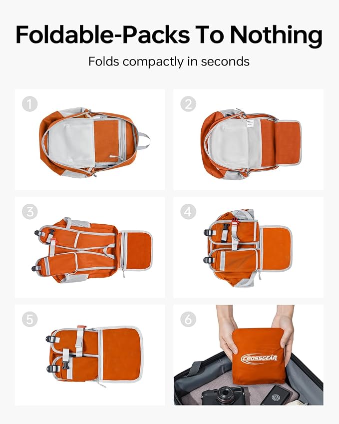 CROSSGEAR Packable Hiking Backpack, 24L Lightweight Foldable Daypack, RFID - Image 7