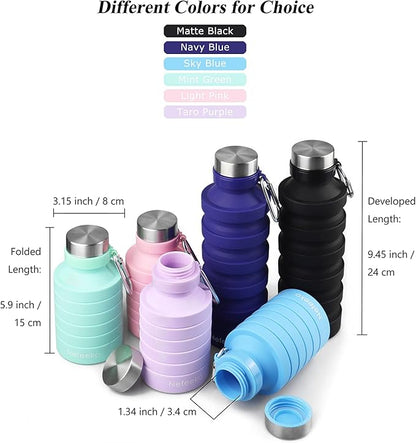 Nefeeko Collapsible Water Bottle, Reuseable BPA Free Silicone Foldable Water - Image 6