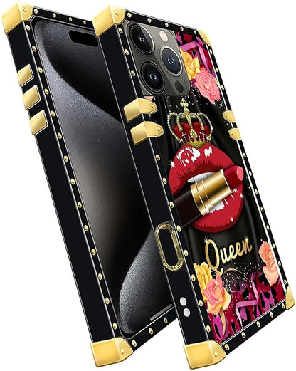 Compatible with iPhone 16 Pro Case, Queen Lip Crown Leopard Print Luxury Golden - Image 3