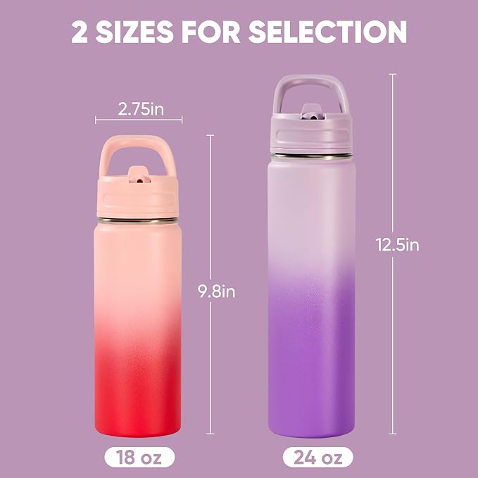 Fijinhom 2 Pack 18oz Insulated Stainless Steel Water Bottle - Image 2
