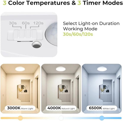 hepside Motion Sensor Ceiling Light Wired, 3000K/4000K/6500K LED Flush Mount - Image 2