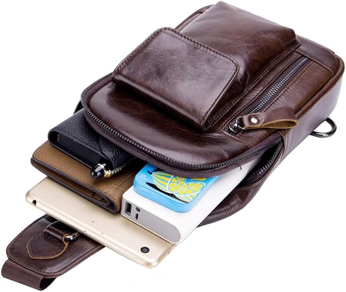 Hebetag Leather Sling Bag Hiking Daypack - Image 8