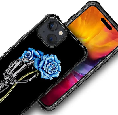 for iPhone 15 Case, Skeleton Holding Blue Rose Pattern Graphic Design Girl Boy - Image 3