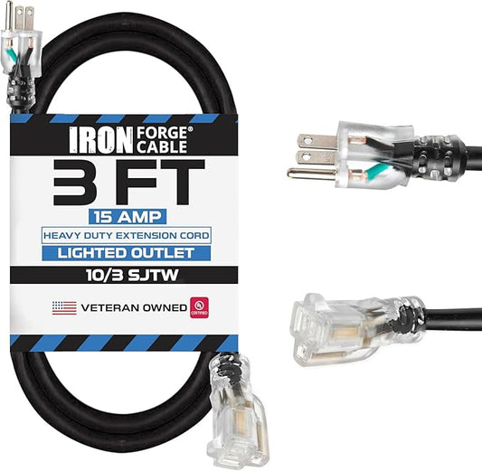 Iron Forge Cable 3 ft Lighted Outdoor Extension Cord by IronForgeCable