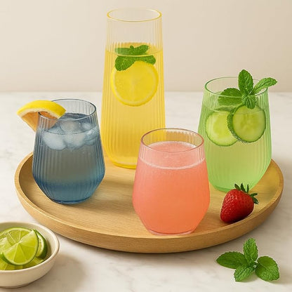 Oojami 48 Pack Ribbed Origami Ripple Plastic Glasses, 24 Stemless 9oz Champagne - Image 4