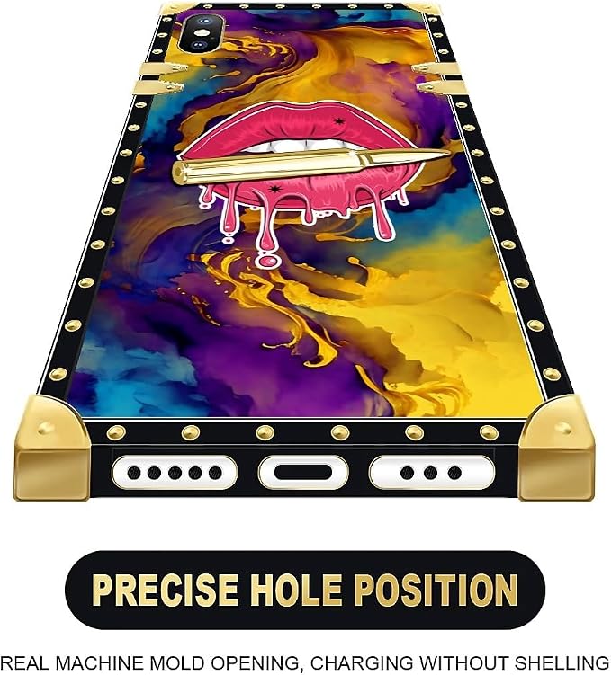 Compatible with iPhone XR Case, Cool Corlorful Lip Marble Luxury Golden - Image 5