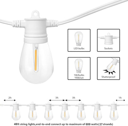 SUNTHIN White String Lights, 48ft White Outdoor Lights - Image 2
