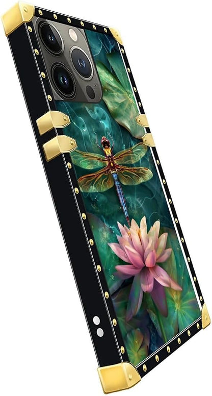 Compatible with iPhone 14 Pro Case, Colourful Dragonfly Pink Lily Pads Luxury - Image 4