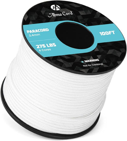 Abma Cord 2.4mm Paracord 275 100ft Nylon Rope 4 Strands Tactical Parachute Cord by Abma+Cord