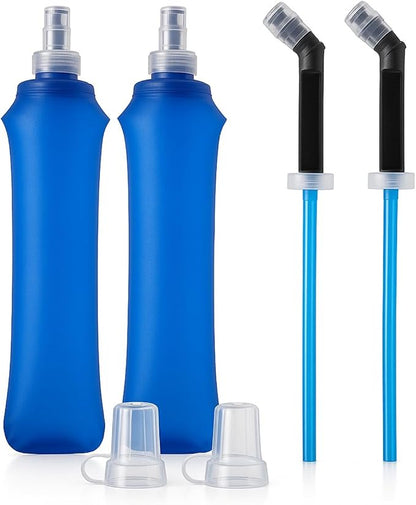 TPU Soft Flask 500ml with Straw & Cap, 2 Pack Collapsible Sports Water Bottles by Unknown